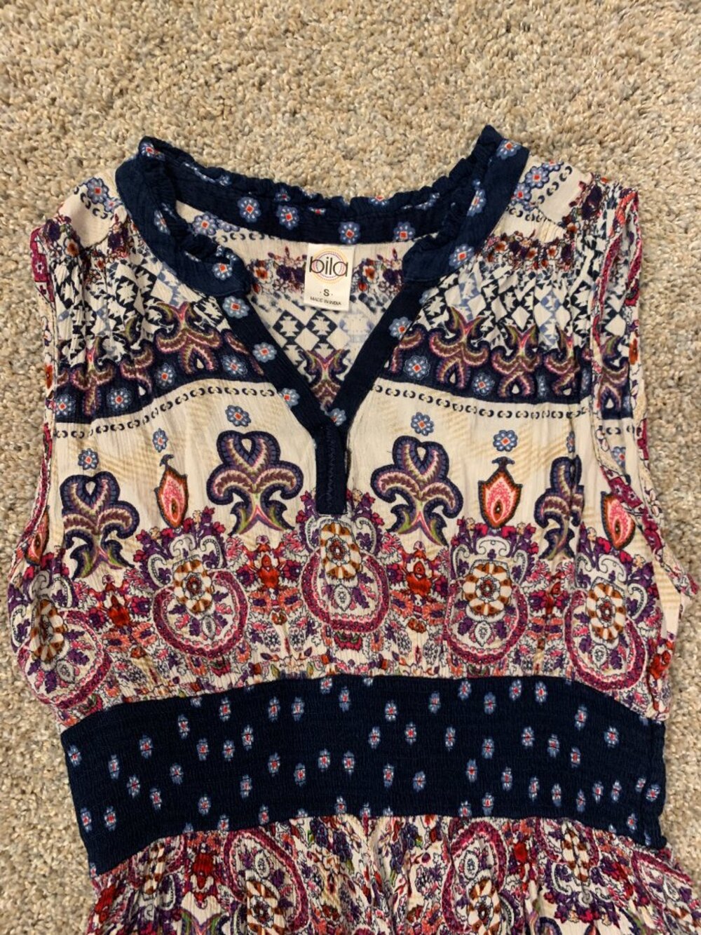 Boho Handkerchief Hem Maxi Dress Sleeveless Smocked Waist Size S - Picture 3 of 6